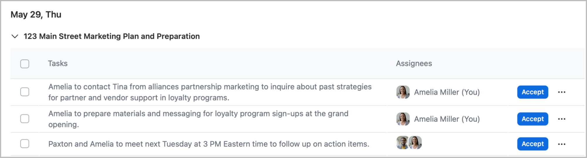An image demonstrating automatically identified Tasks awaiting acceptance
